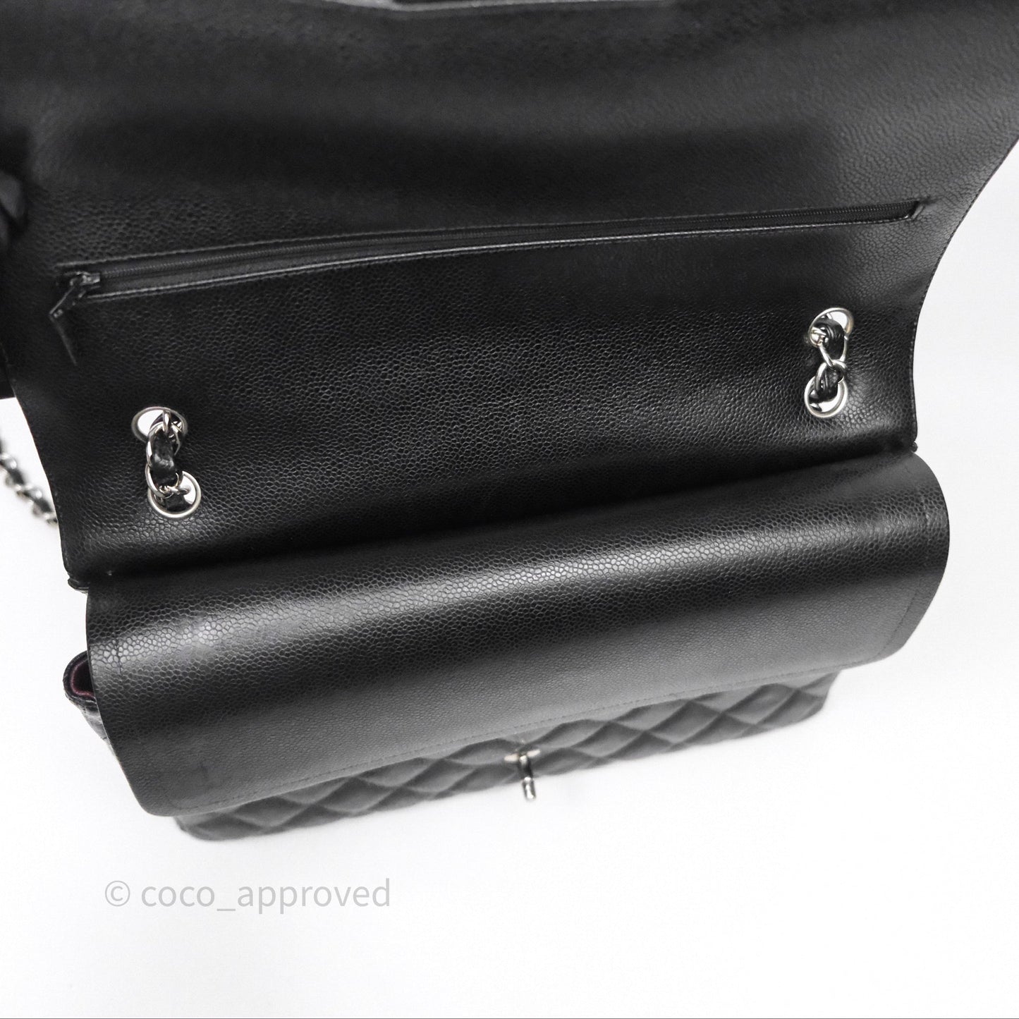 Chanel Quilted Maxi Double Flap Black Caviar Silver Hardware