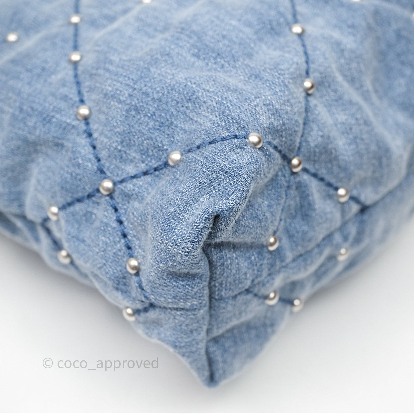 Chanel 22 Small Pearl Studded Denim Silver Hardware
