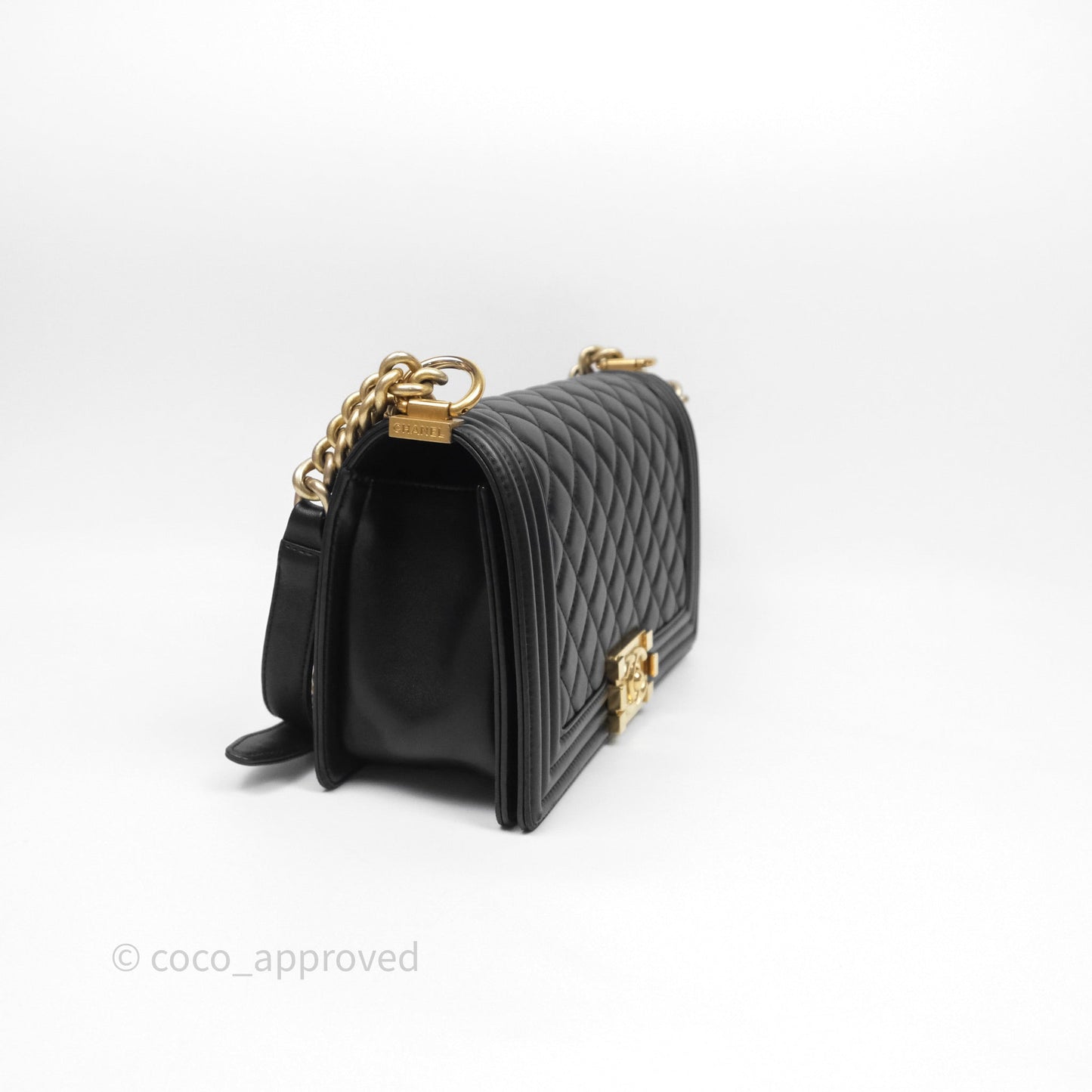 Chanel Medium Boy Quilted Black Lambskin Aged Gold Hardware