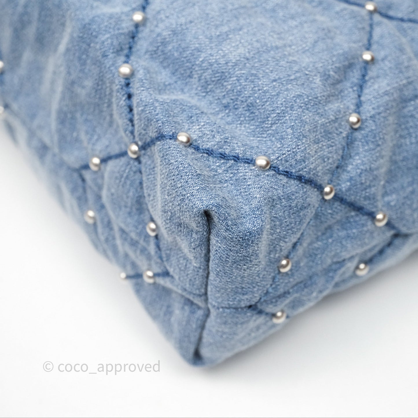 Chanel 22 Small Pearl Studded Denim Silver Hardware