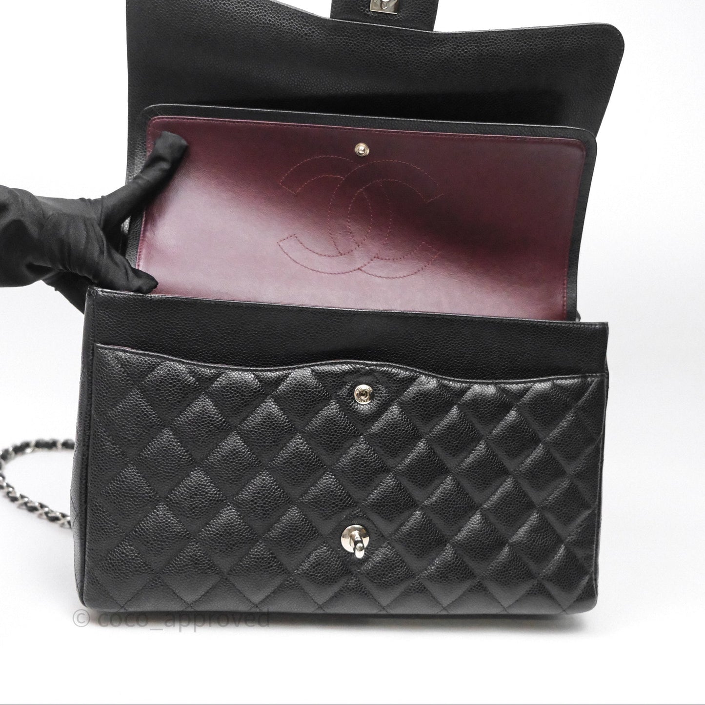 Chanel Quilted Maxi Double Flap Black Caviar Silver Hardware