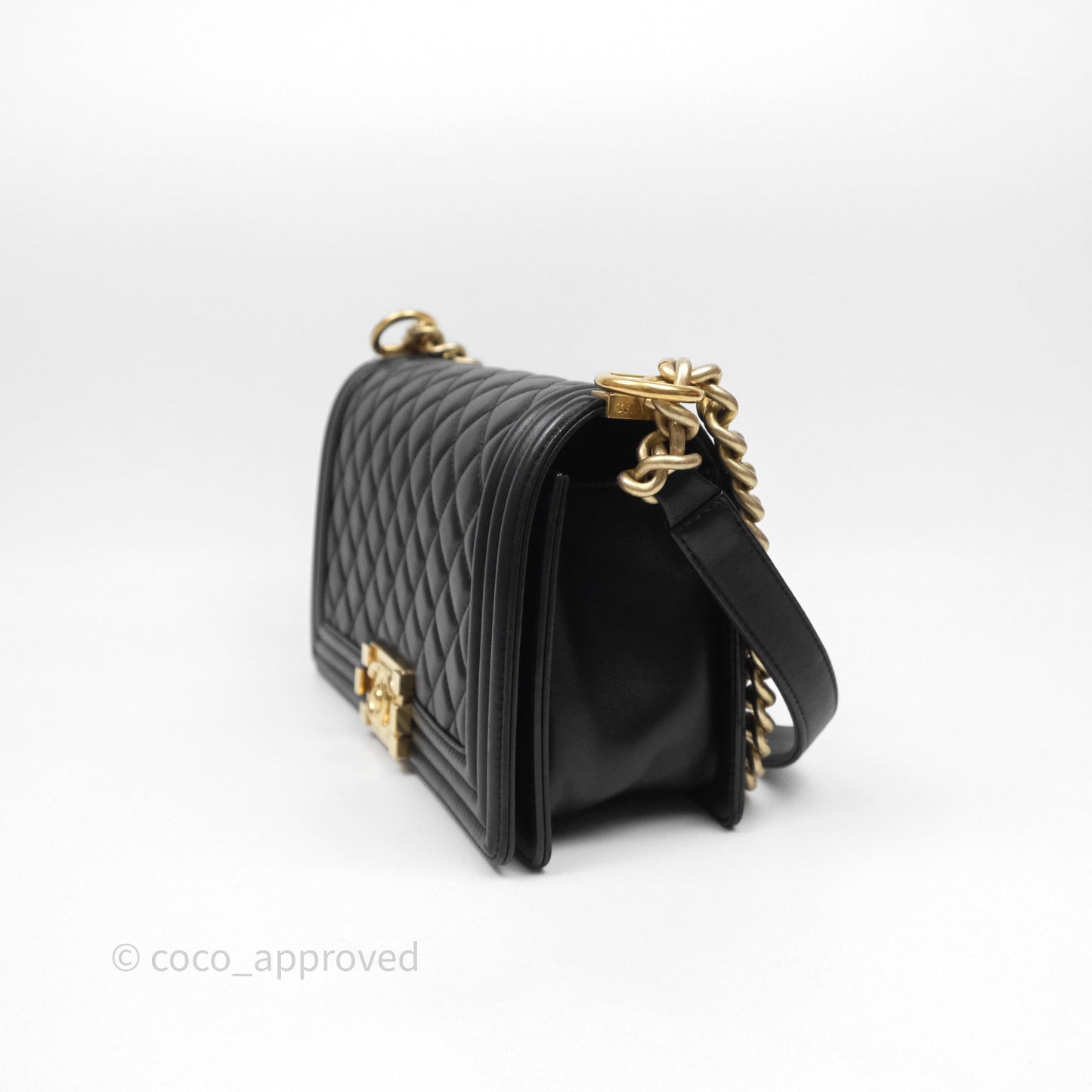 Chanel Medium Boy Quilted Black Lambskin Aged Gold Hardware