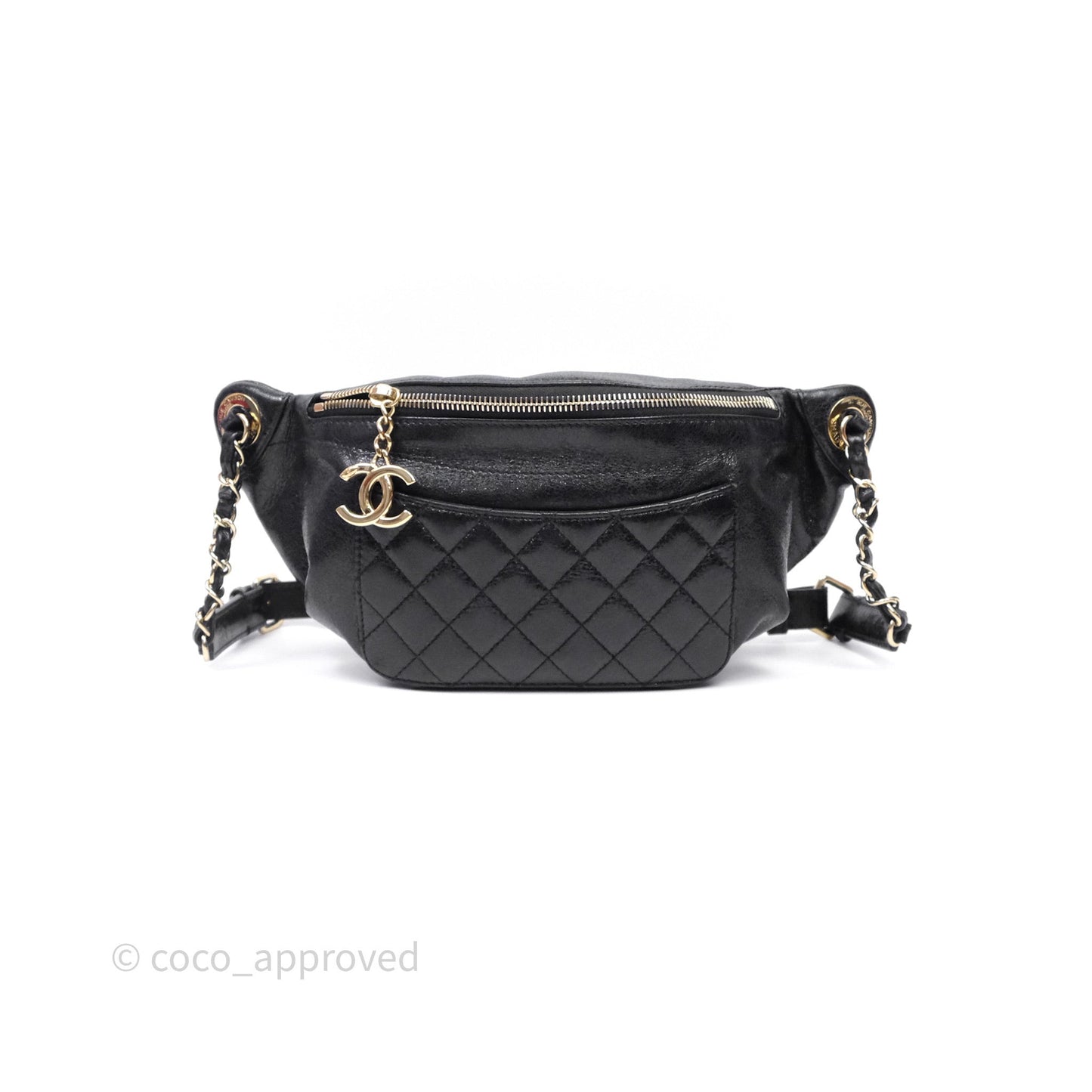 Chanel Waist Bag Black Crumpled Glazed Lambskin Gold Hardware