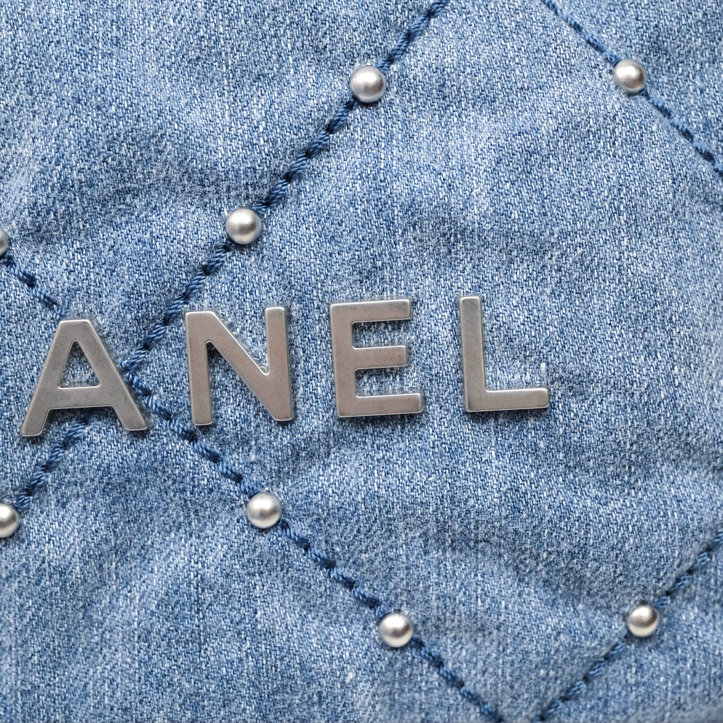 Chanel 22 Small Pearl Studded Denim Silver Hardware