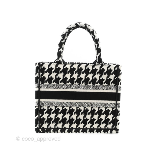 Christian Dior New Small Book Tote Macro Houndstooth Embroidery Black/White