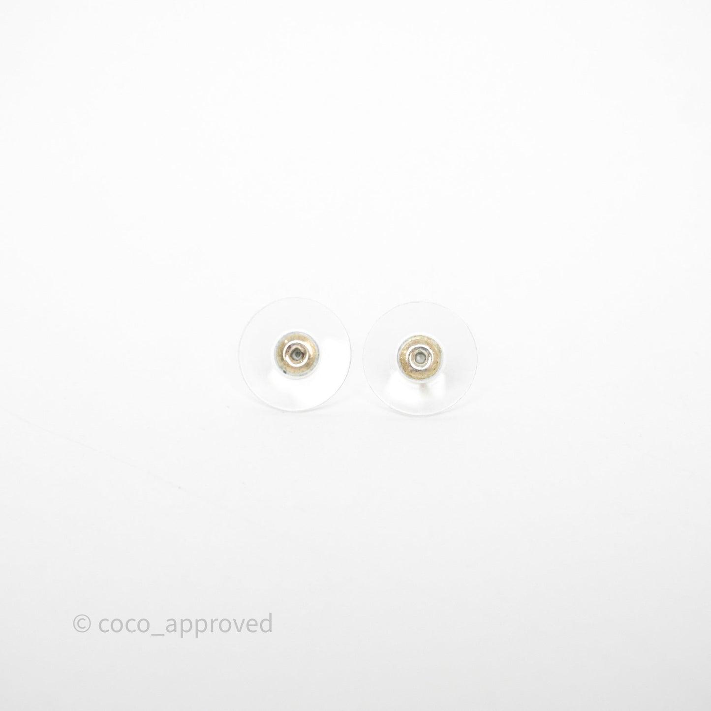 Chanel Crystal CC White Round Earrings Silver Tone 22C