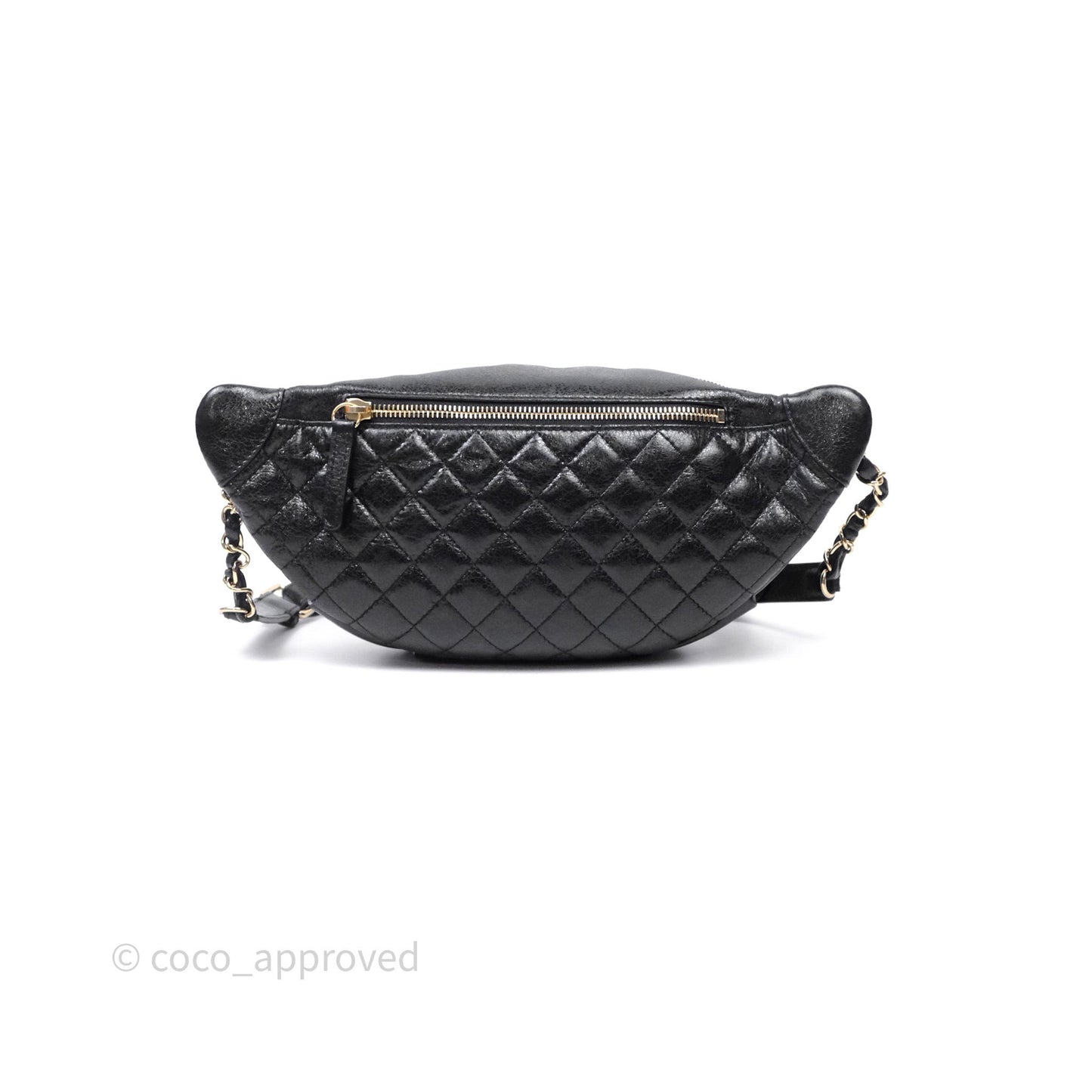 Chanel Waist Bag Black Crumpled Glazed Lambskin Gold Hardware