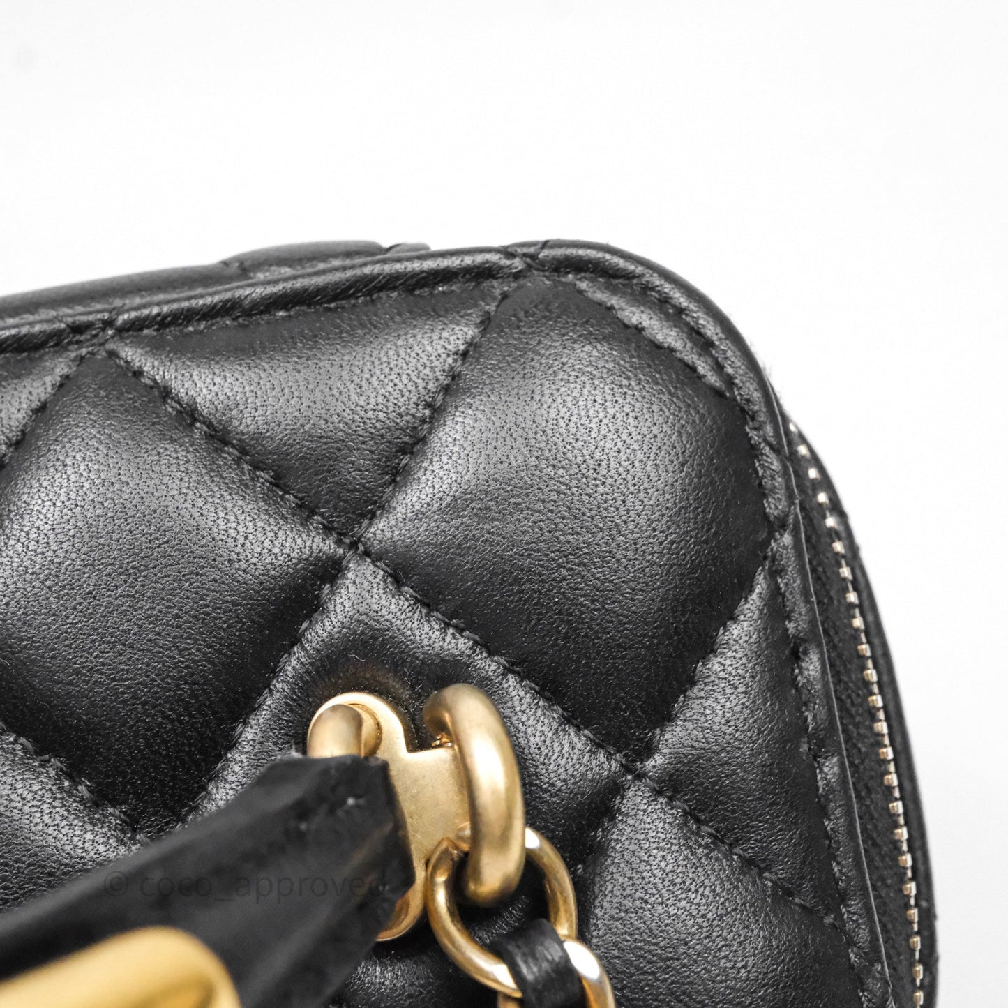 Chanel Vanity Rectangular Metal Top Handle Black Lambskin Aged Gold Hardware