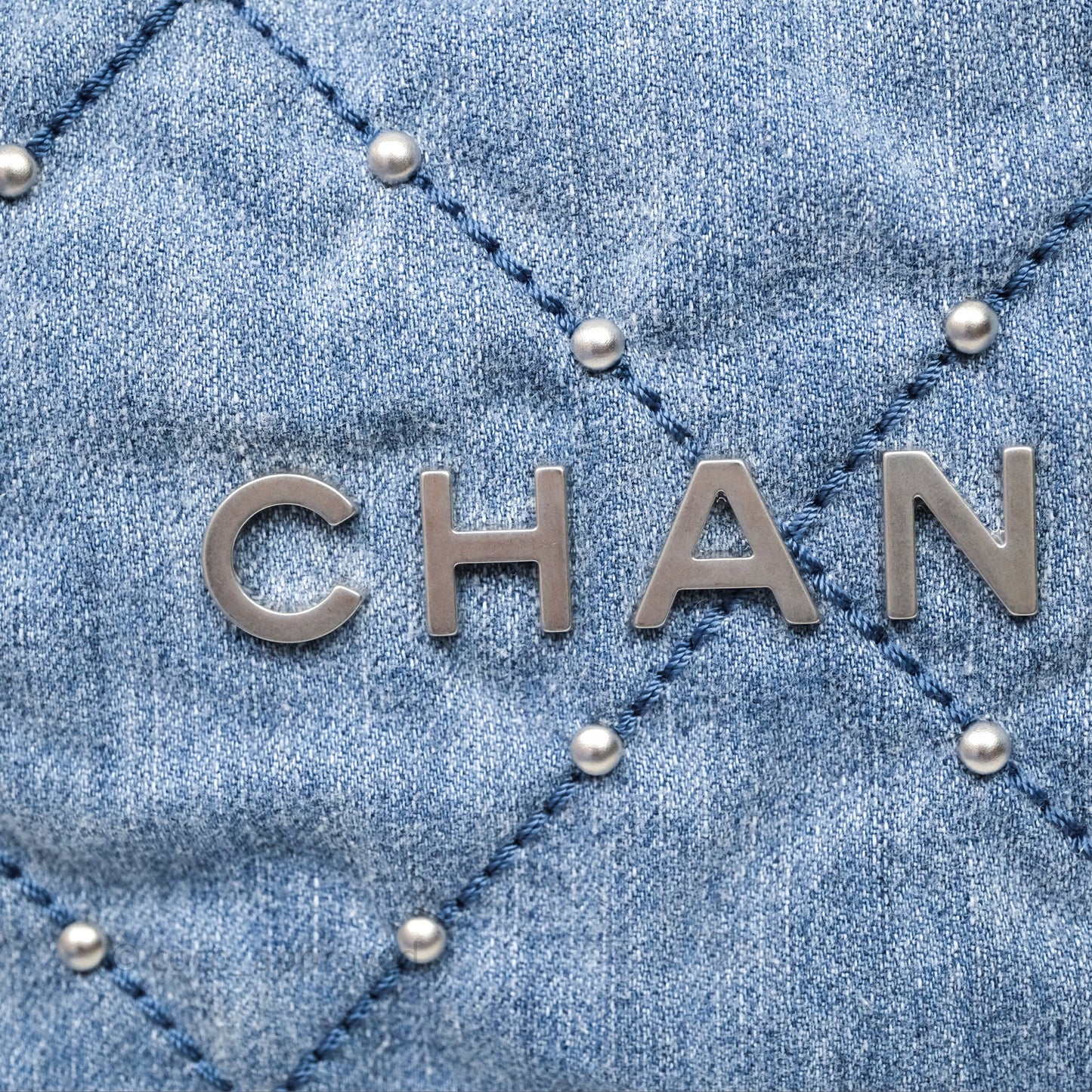 Chanel 22 Small Pearl Studded Denim Silver Hardware