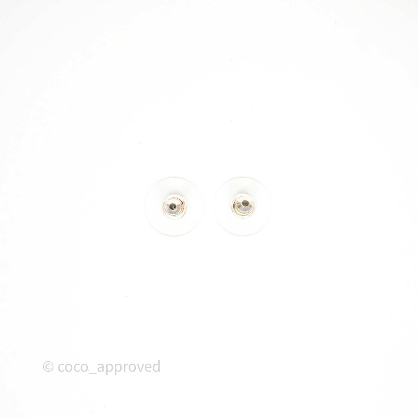 Chanel Crystal CC White Round Earrings Silver Tone 22C