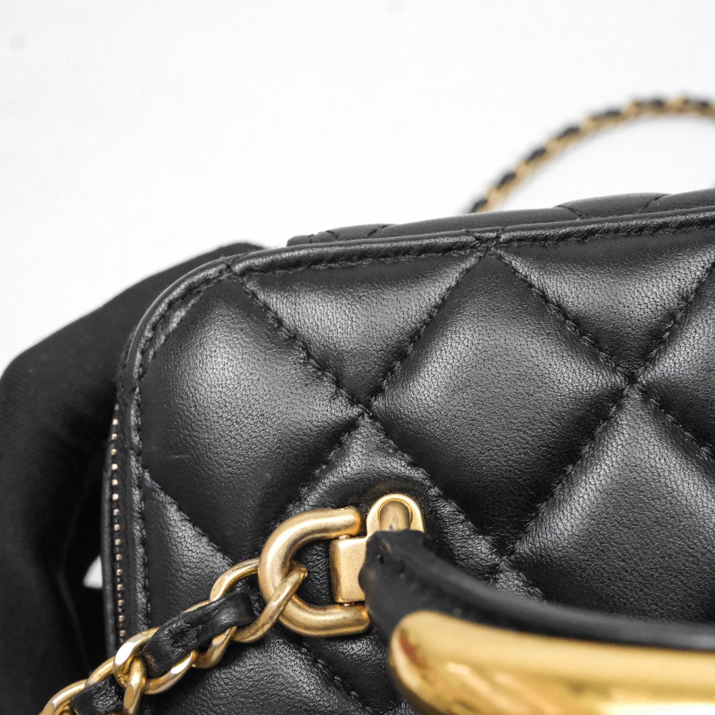 Chanel Vanity Rectangular Metal Top Handle Black Lambskin Aged Gold Hardware