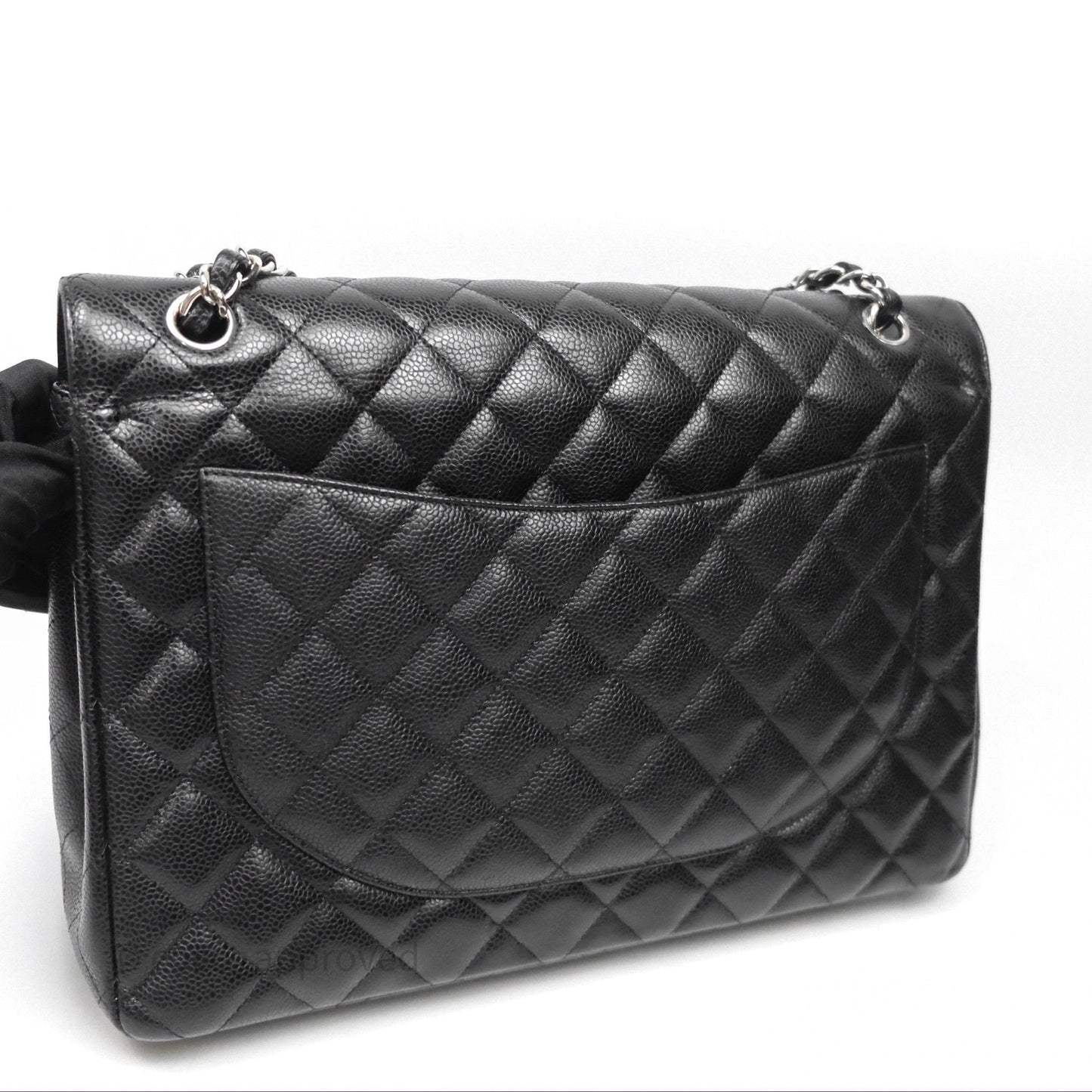 Chanel Quilted Maxi Double Flap Black Caviar Silver Hardware