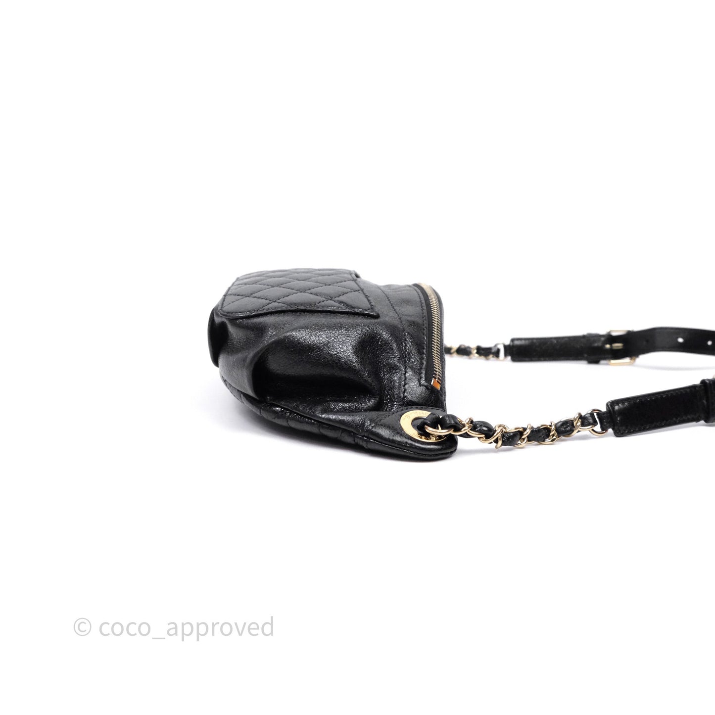 Chanel Waist Bag Black Crumpled Glazed Lambskin Gold Hardware