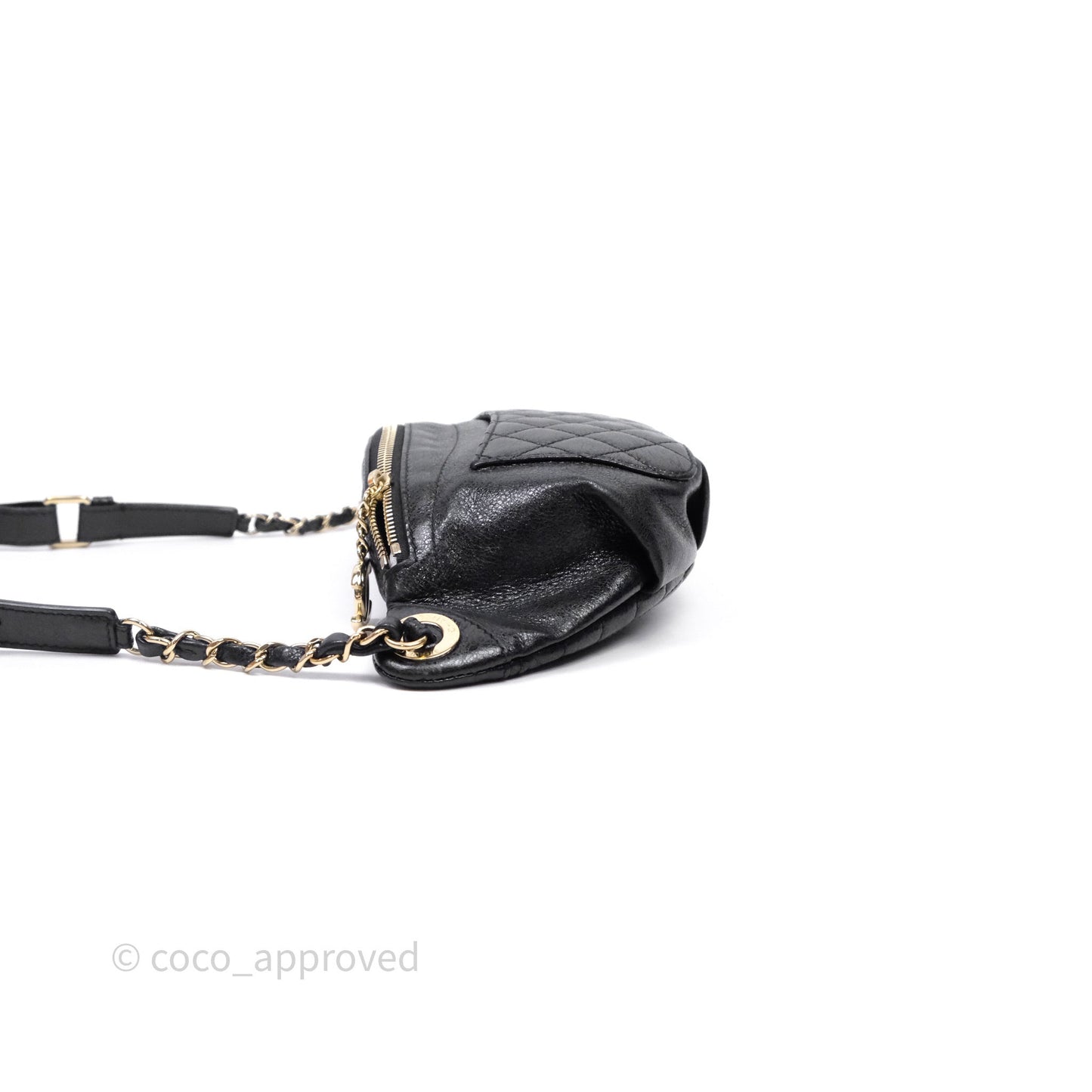 Chanel Waist Bag Black Crumpled Glazed Lambskin Gold Hardware