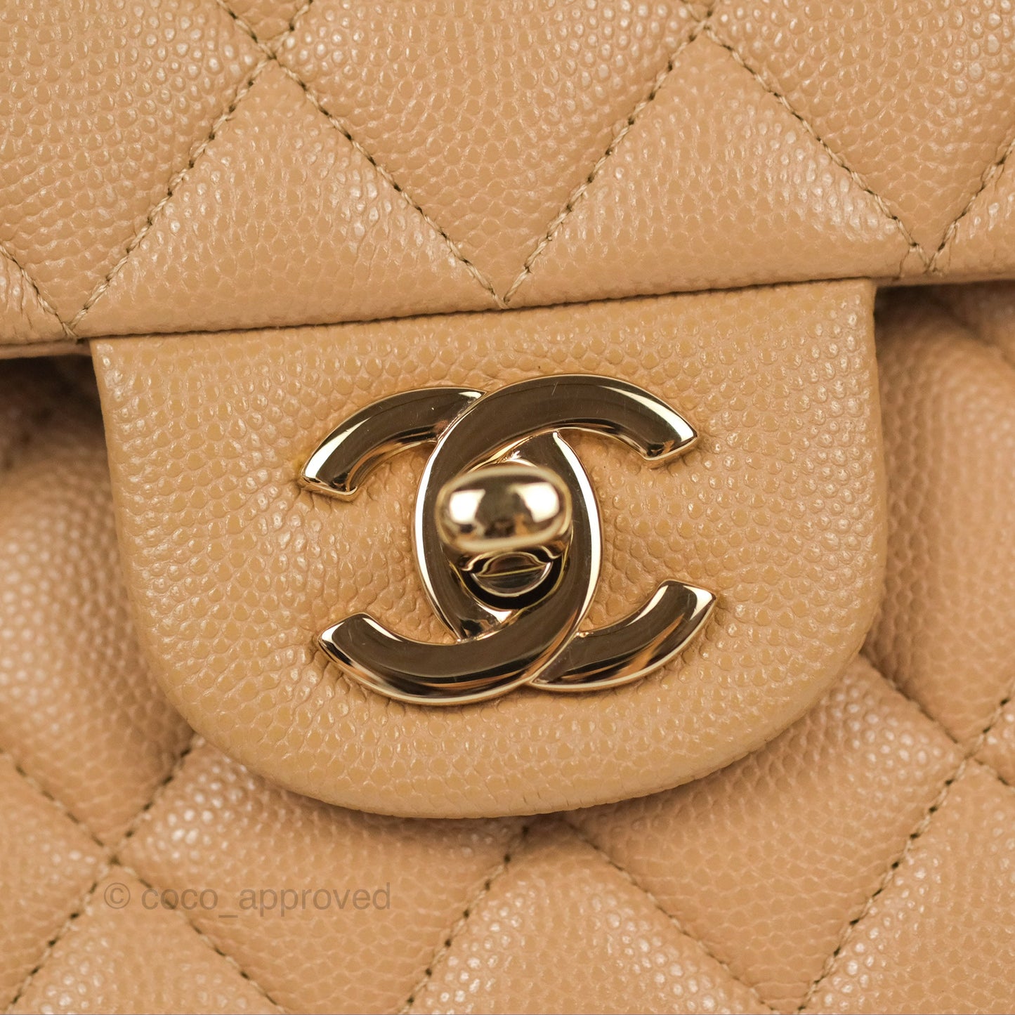Chanel Classic M/L Medium Flap Quilted Dark Beige Caviar Gold Hardware 19B