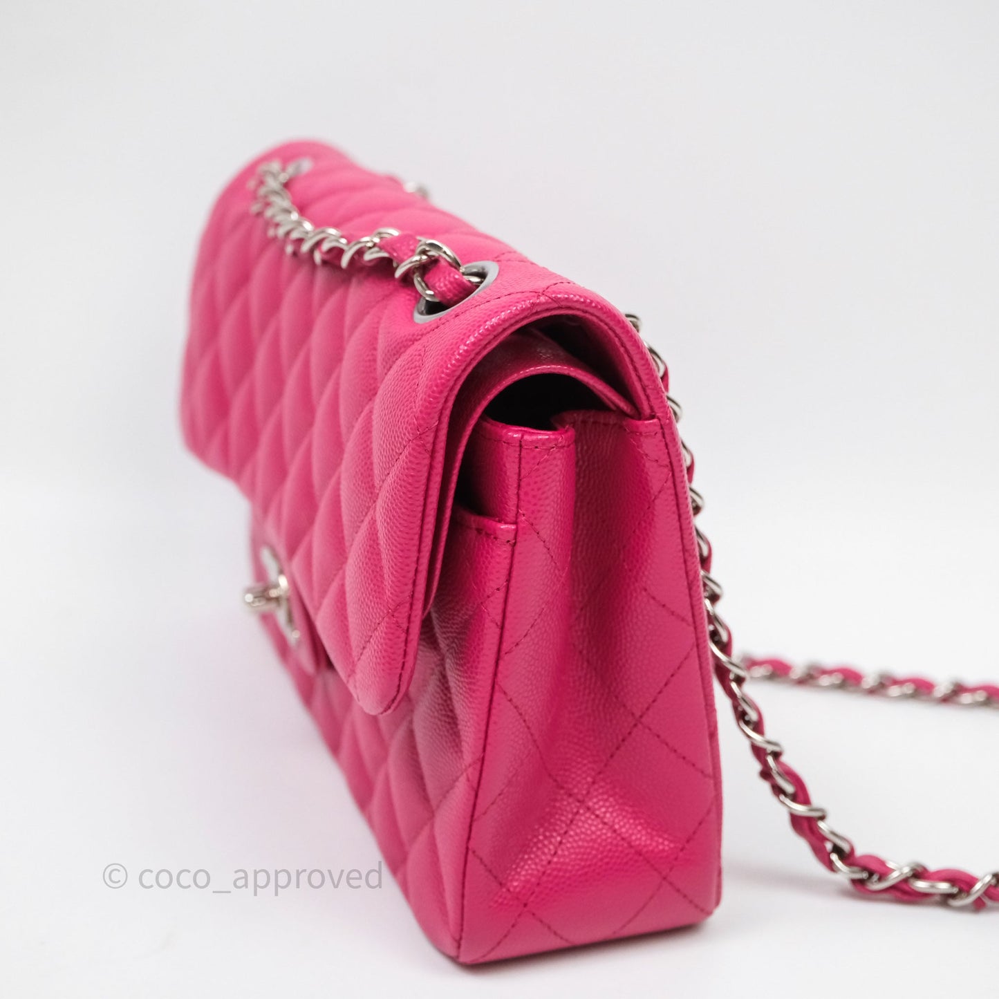 Chanel Small Classic Flap Quilted Hot Pink Caviar Silver Hardware