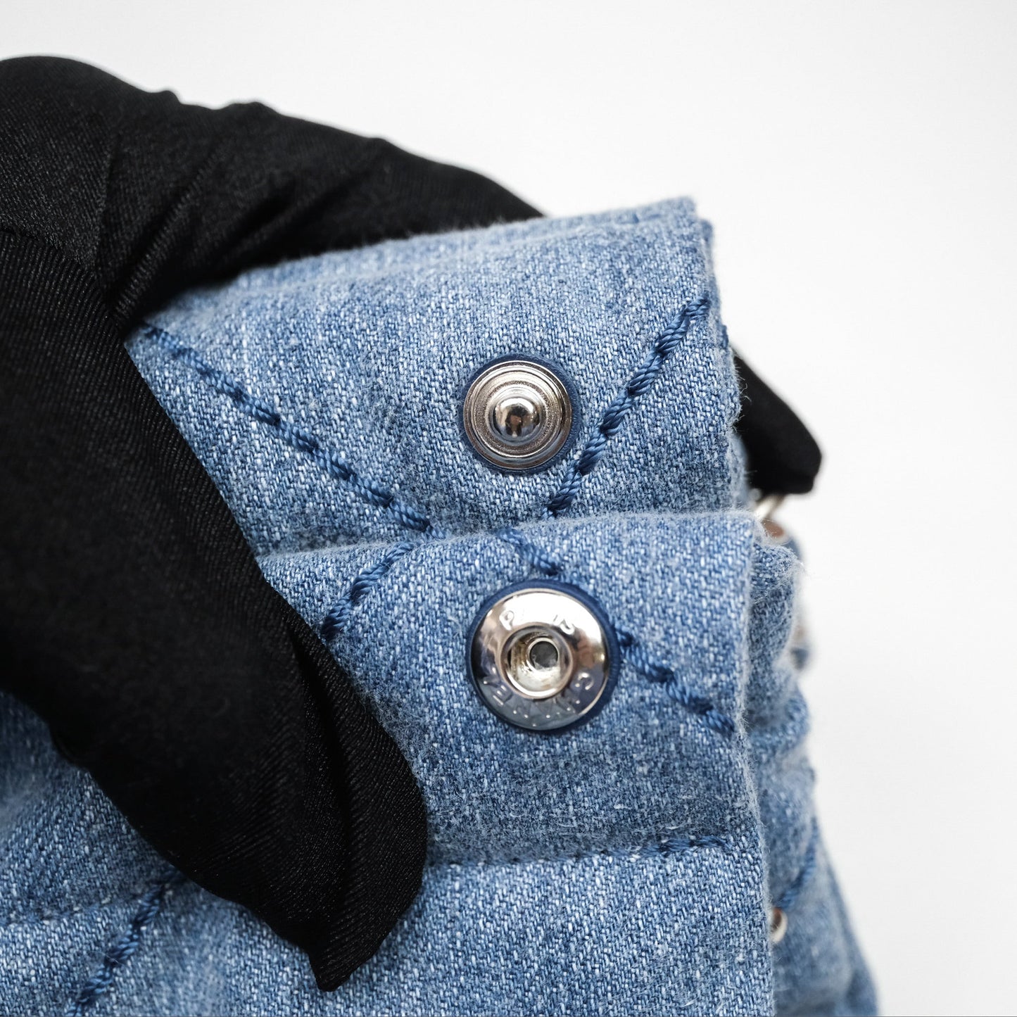 Chanel 22 Small Pearl Studded Denim Silver Hardware