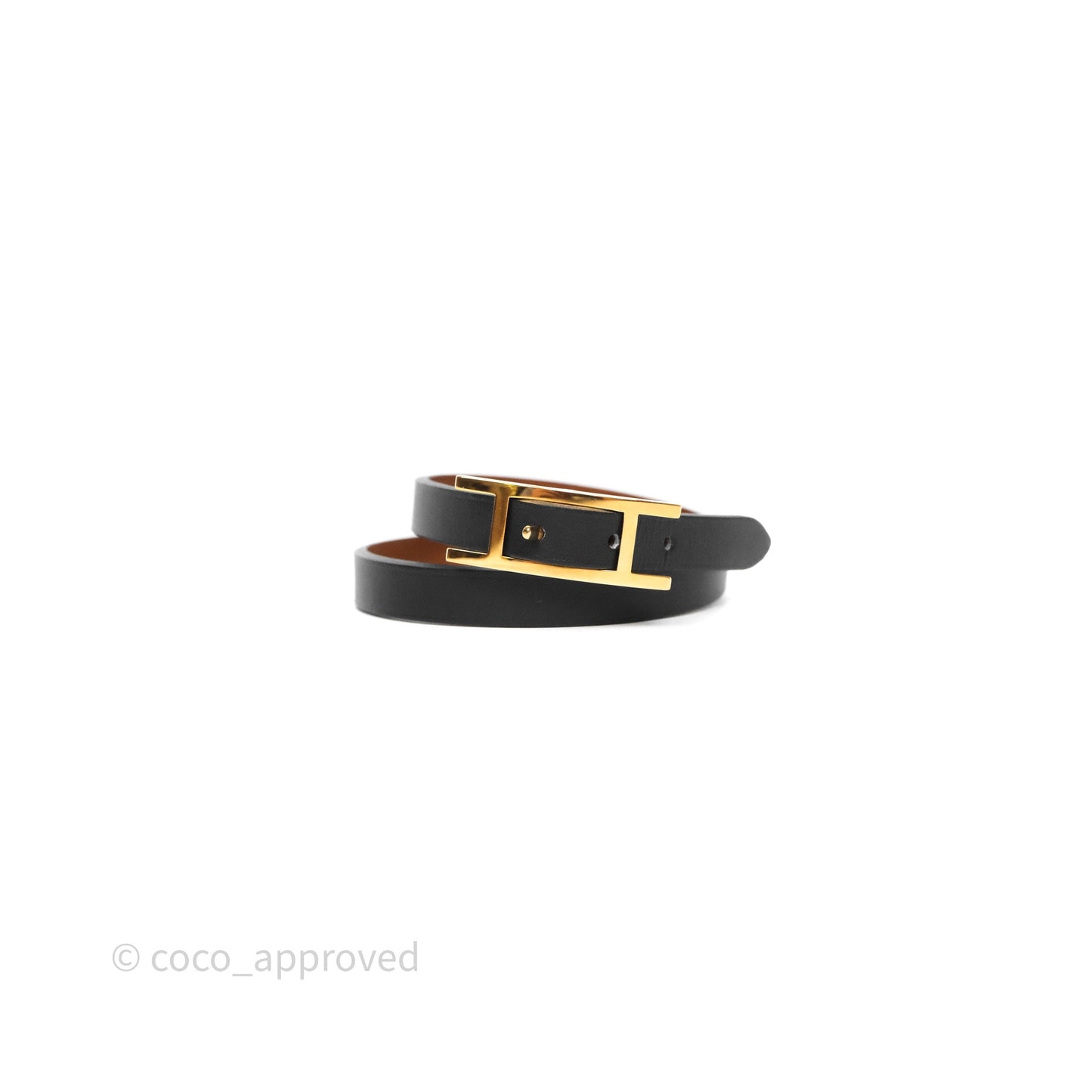 Hermès Behapi Double Tour Bracelet in Fauve 34 / Noir 89 Swift Gold Hardware