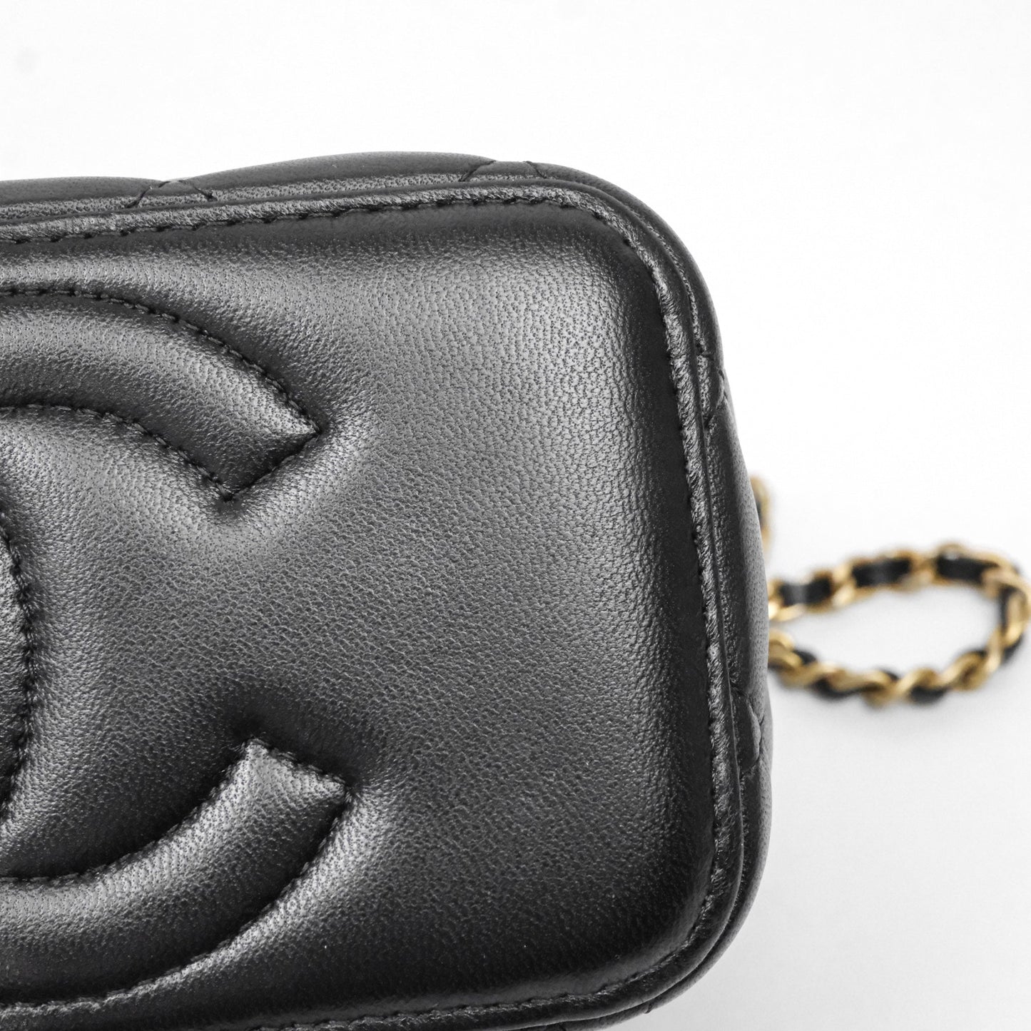 Chanel Vanity Rectangular Metal Top Handle Black Lambskin Aged Gold Hardware