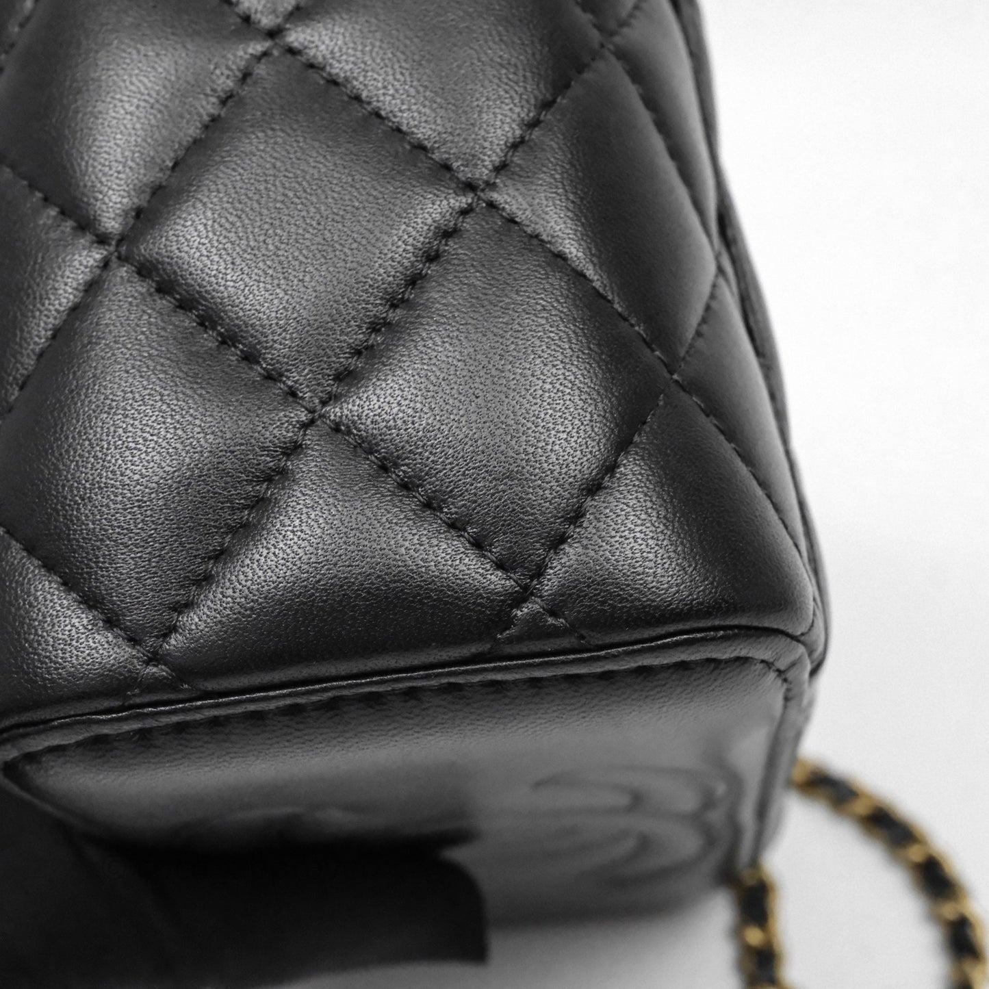 Chanel Vanity Rectangular Metal Top Handle Black Lambskin Aged Gold Hardware