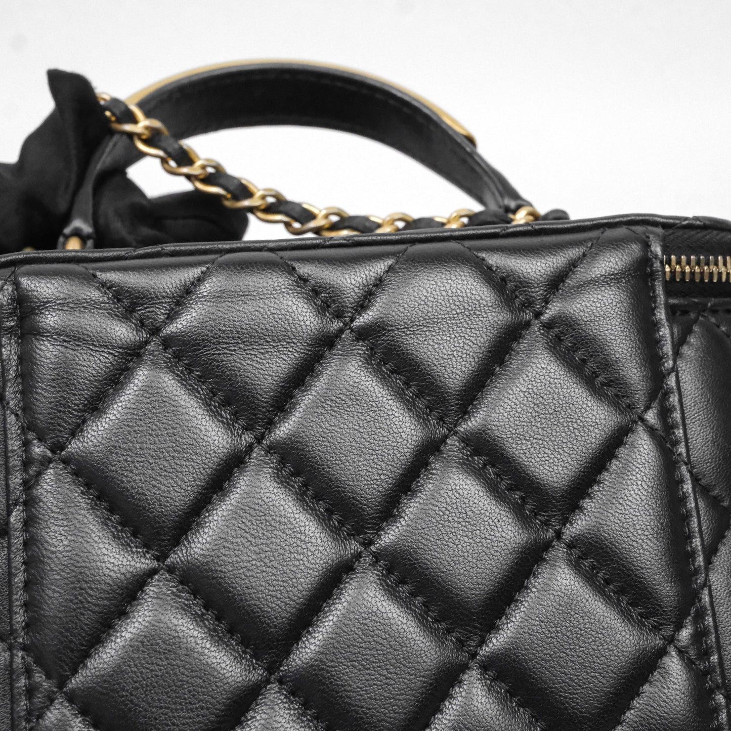 Chanel Vanity Rectangular Metal Top Handle Black Lambskin Aged Gold Hardware