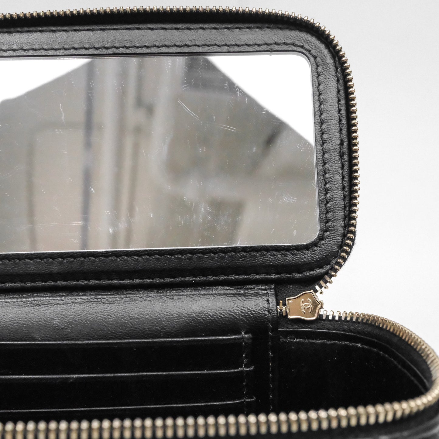 Chanel Vanity Rectangular Metal Top Handle Black Lambskin Aged Gold Hardware