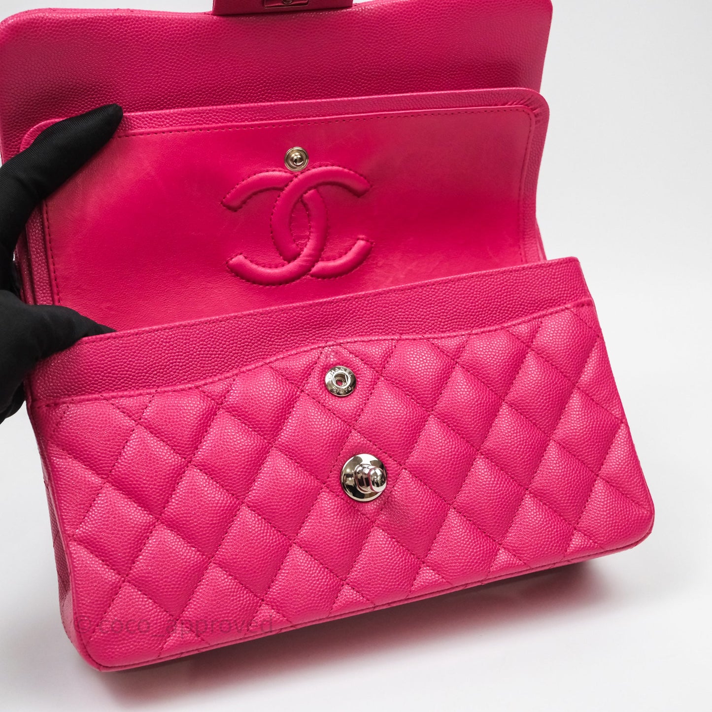 Chanel Small Classic Flap Quilted Hot Pink Caviar Silver Hardware