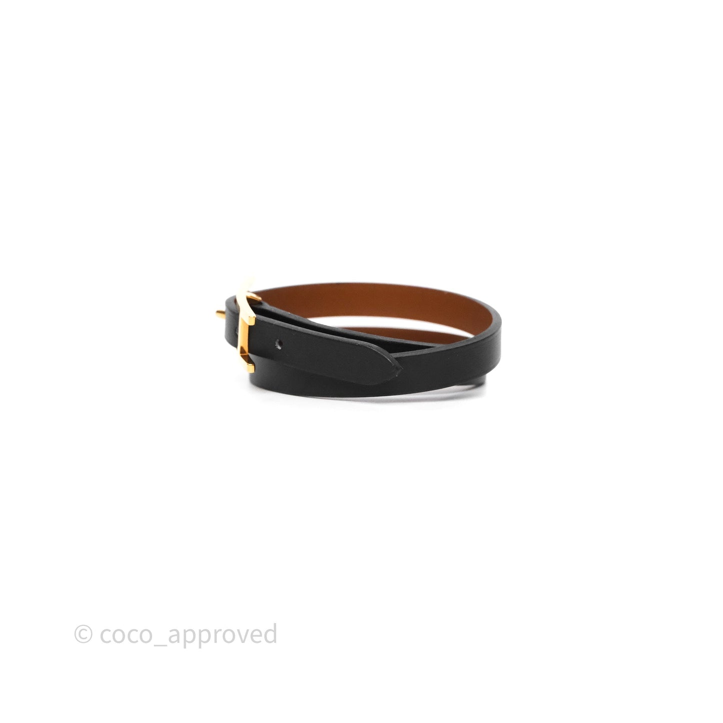 Hermès Behapi Double Tour Bracelet in Fauve 34 / Noir 89 Swift Gold Hardware