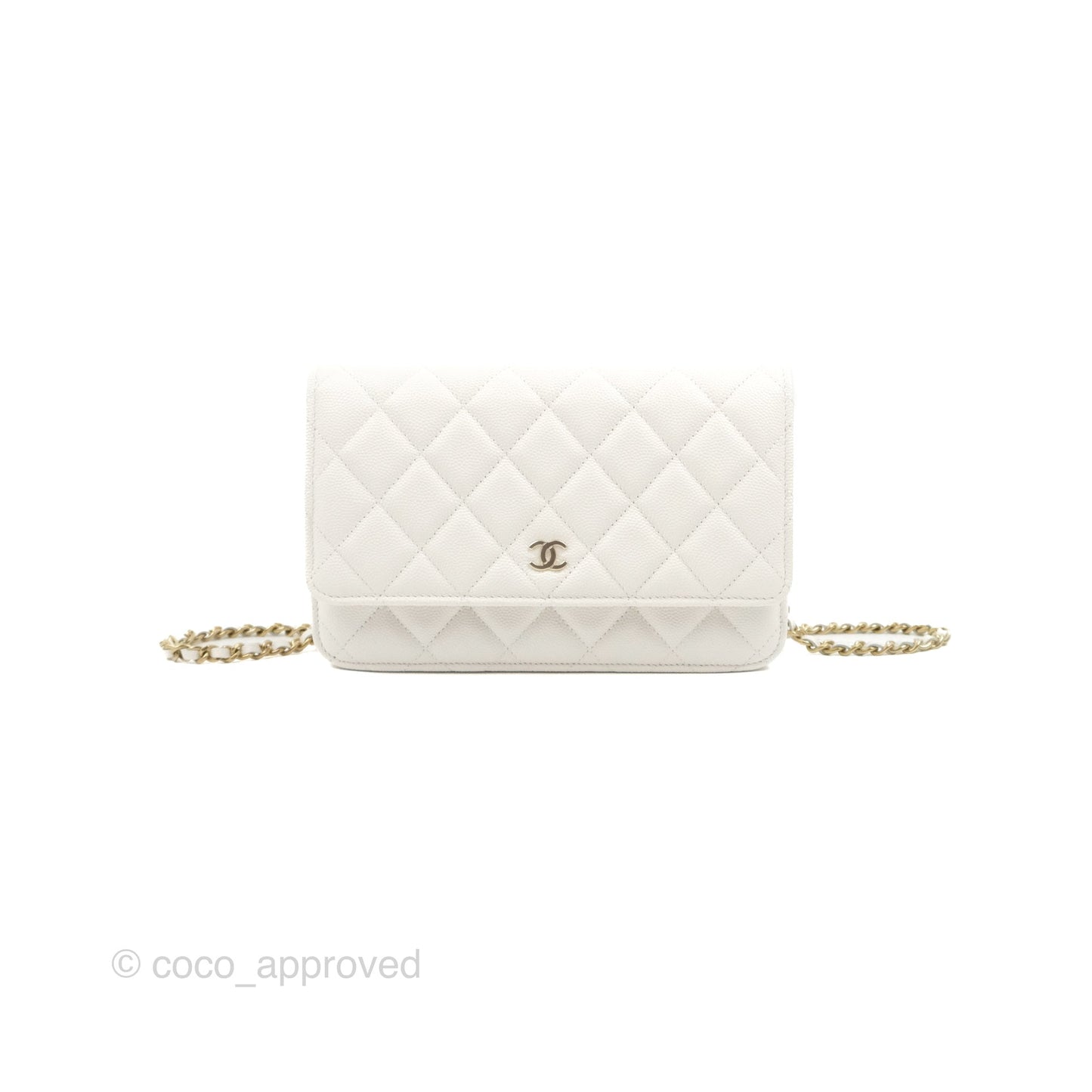 Chanel Quilted Classic Wallet on Chain WOC White Caviar Gold Hardware