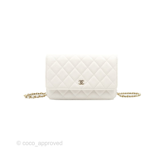 Chanel Quilted Classic Wallet on Chain WOC White Caviar Gold Hardware