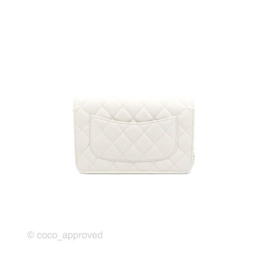 Chanel Quilted Classic Wallet on Chain WOC White Caviar Gold Hardware