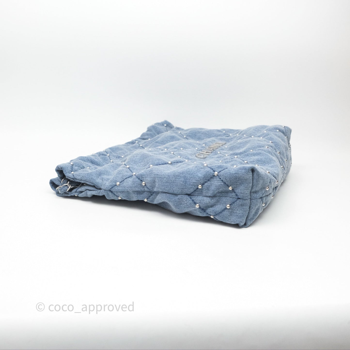 Chanel 22 Small Pearl Studded Denim Silver Hardware