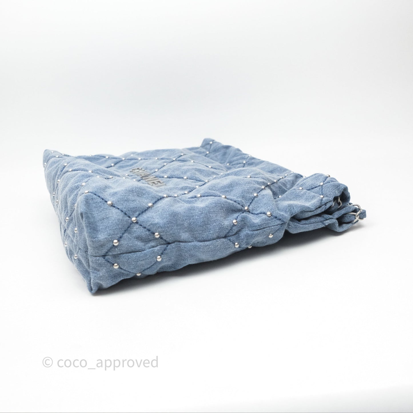 Chanel 22 Small Pearl Studded Denim Silver Hardware