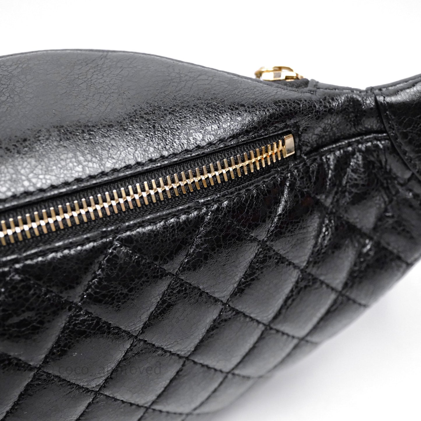 Chanel Waist Bag Black Crumpled Glazed Lambskin Gold Hardware