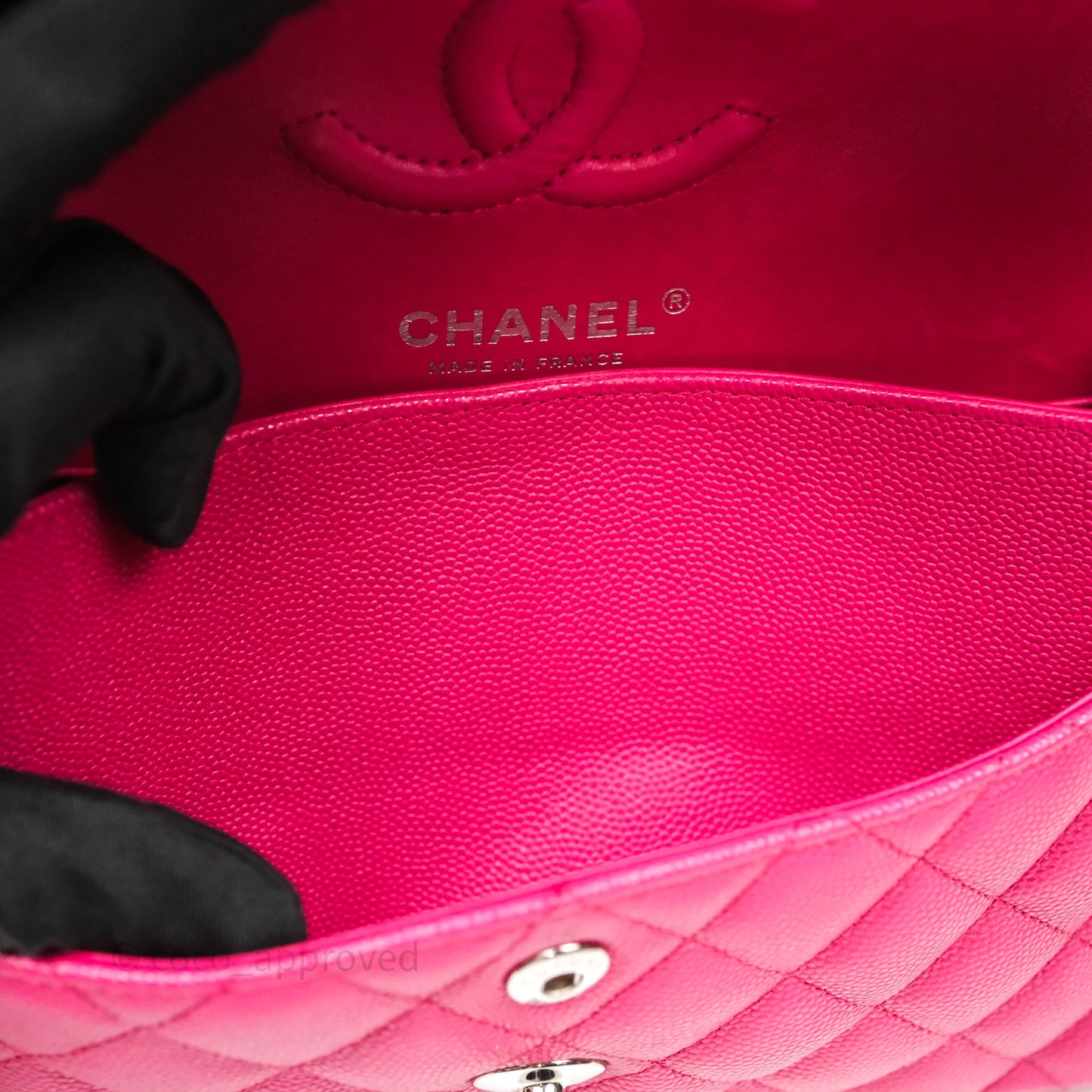 Chanel Small Classic Flap Quilted Hot Pink Caviar Silver Hardware