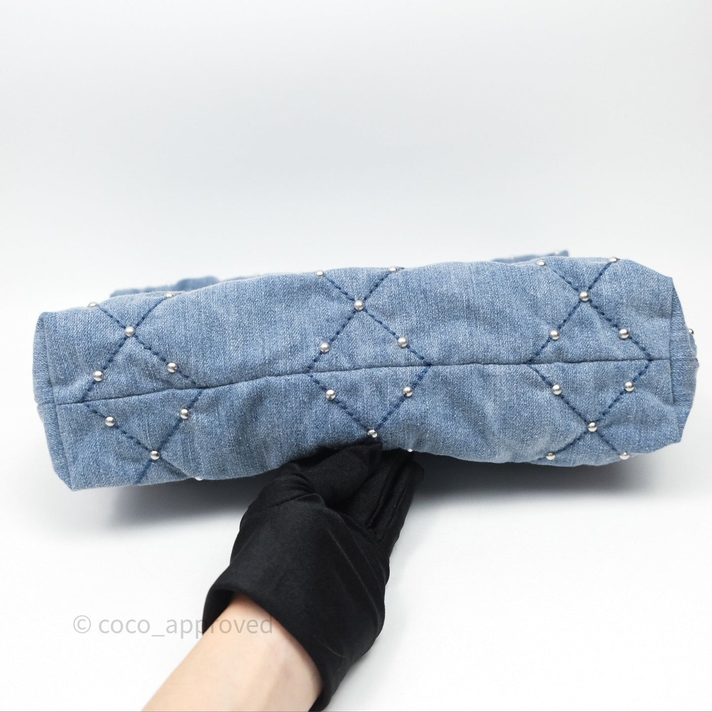 Chanel 22 Small Pearl Studded Denim Silver Hardware