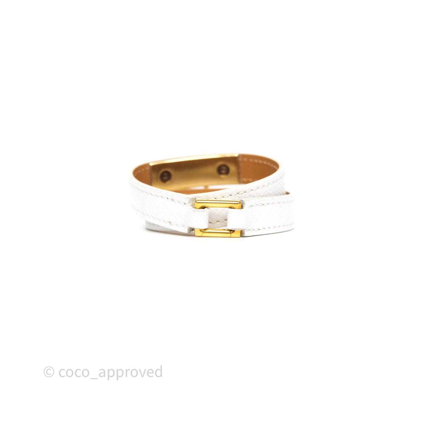 Hermès Rivale Double Tour Bracelet White Epsom Gold Hardware