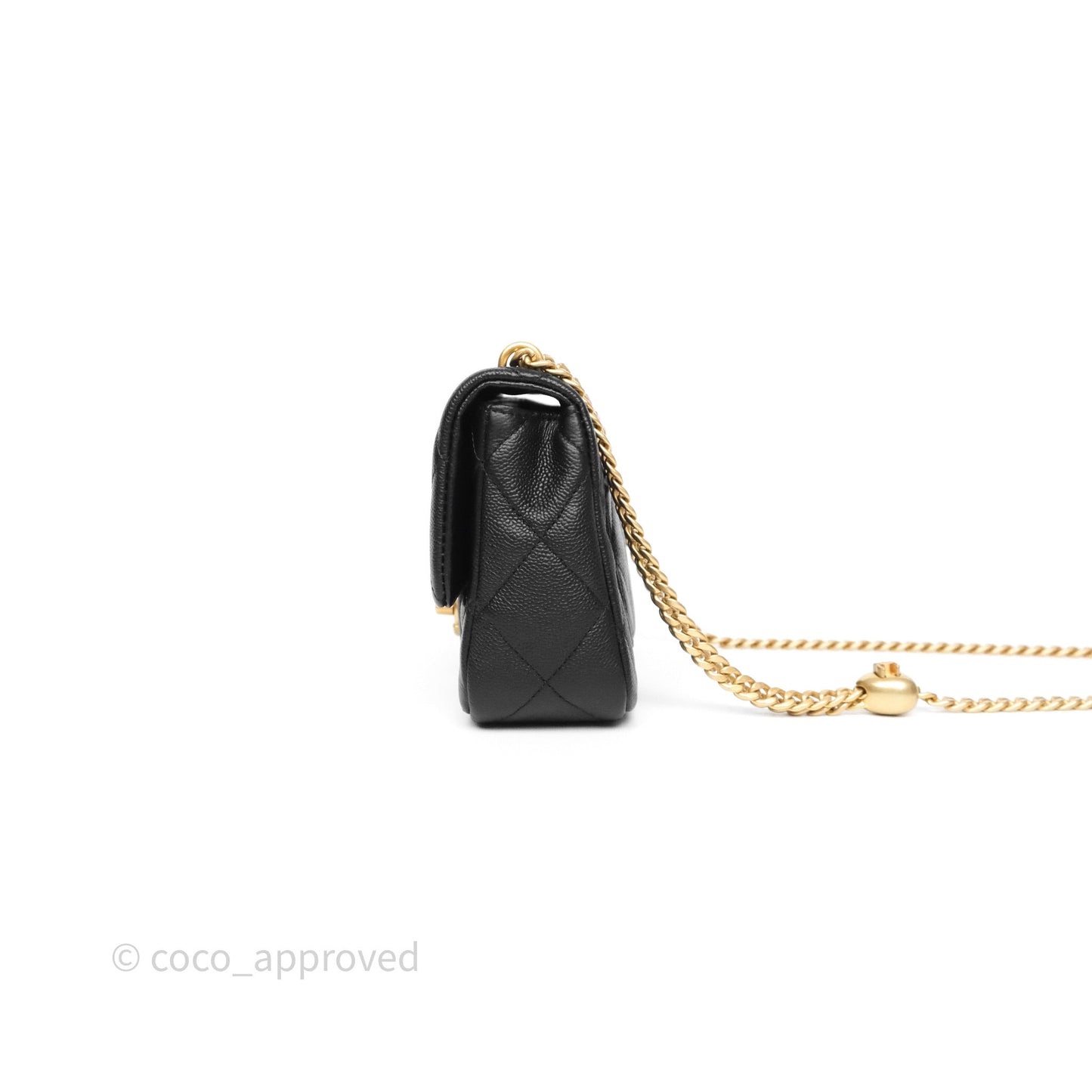 Chanel Mini Flap Bag Heart Adjustable Chain Black Caviar Aged Gold Hardware