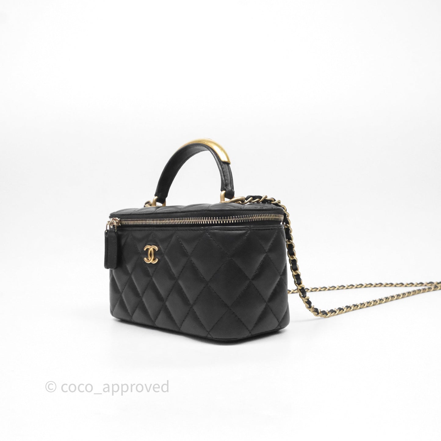 Chanel Vanity Rectangular Metal Top Handle Black Lambskin Aged Gold Hardware