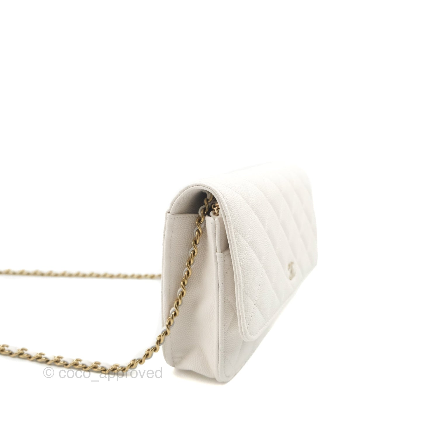 Chanel Quilted Classic Wallet on Chain WOC White Caviar Gold Hardware