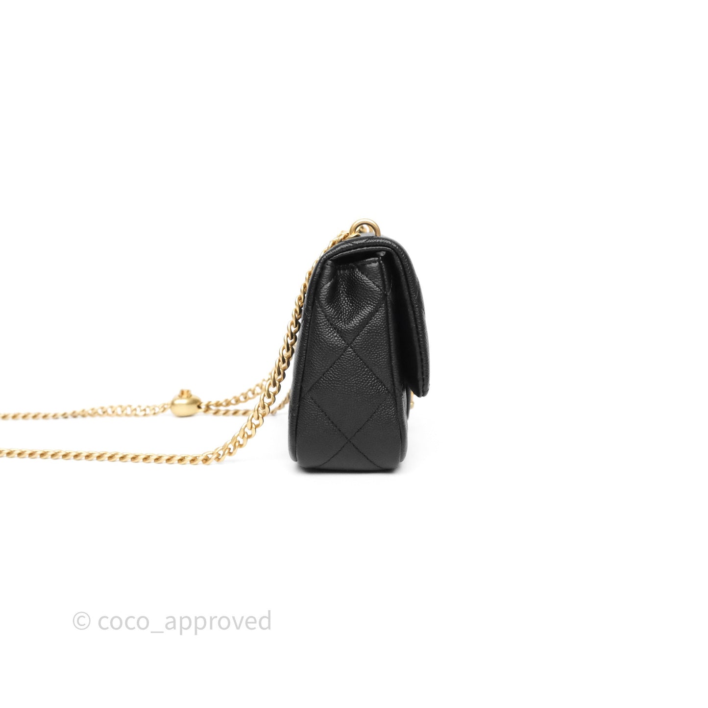 Chanel Mini Flap Bag Heart Adjustable Chain Black Caviar Aged Gold Hardware
