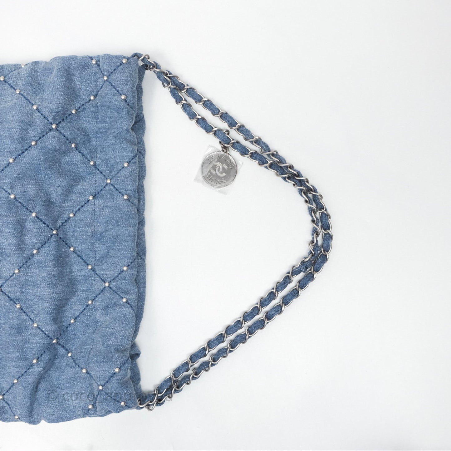 Chanel 22 Small Pearl Studded Denim Silver Hardware