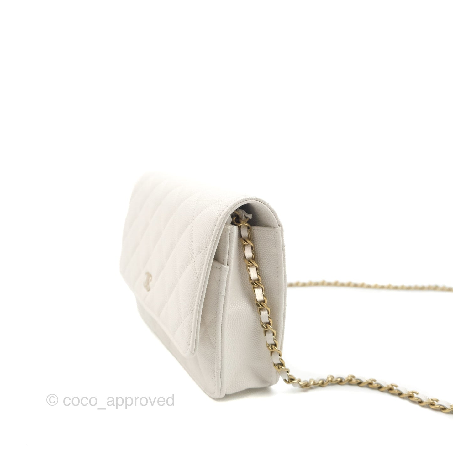 Chanel Quilted Classic Wallet on Chain WOC White Caviar Gold Hardware