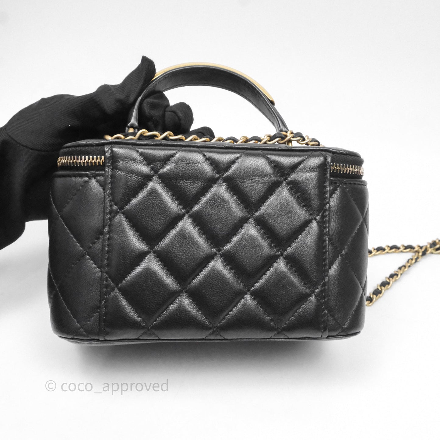 Chanel Vanity Rectangular Metal Top Handle Black Lambskin Aged Gold Hardware