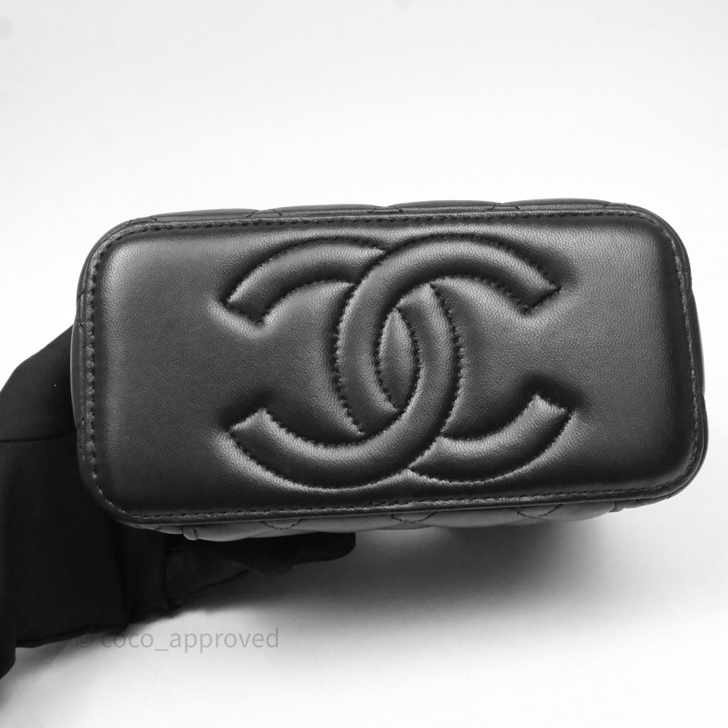 Chanel Vanity Rectangular Metal Top Handle Black Lambskin Aged Gold Hardware