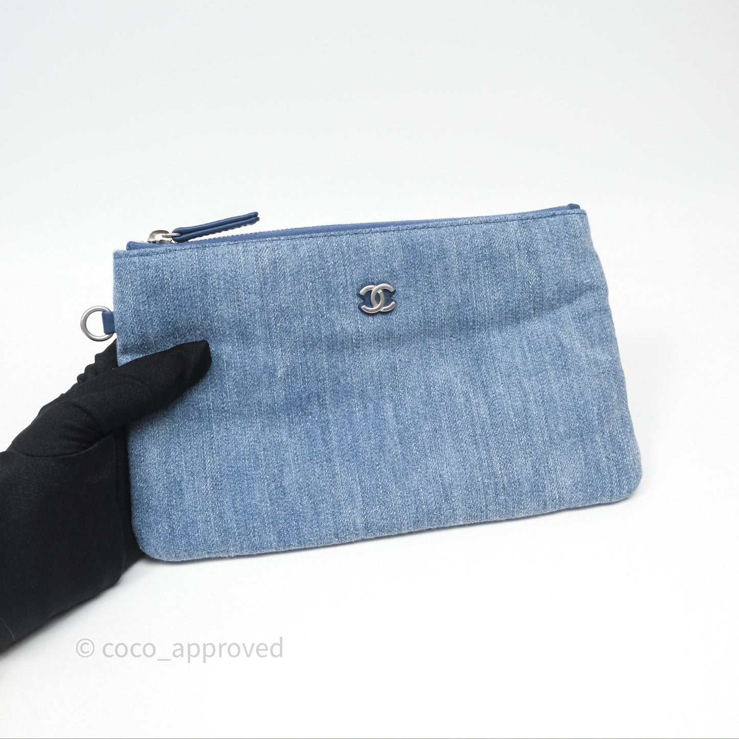 Chanel 22 Small Pearl Studded Denim Silver Hardware