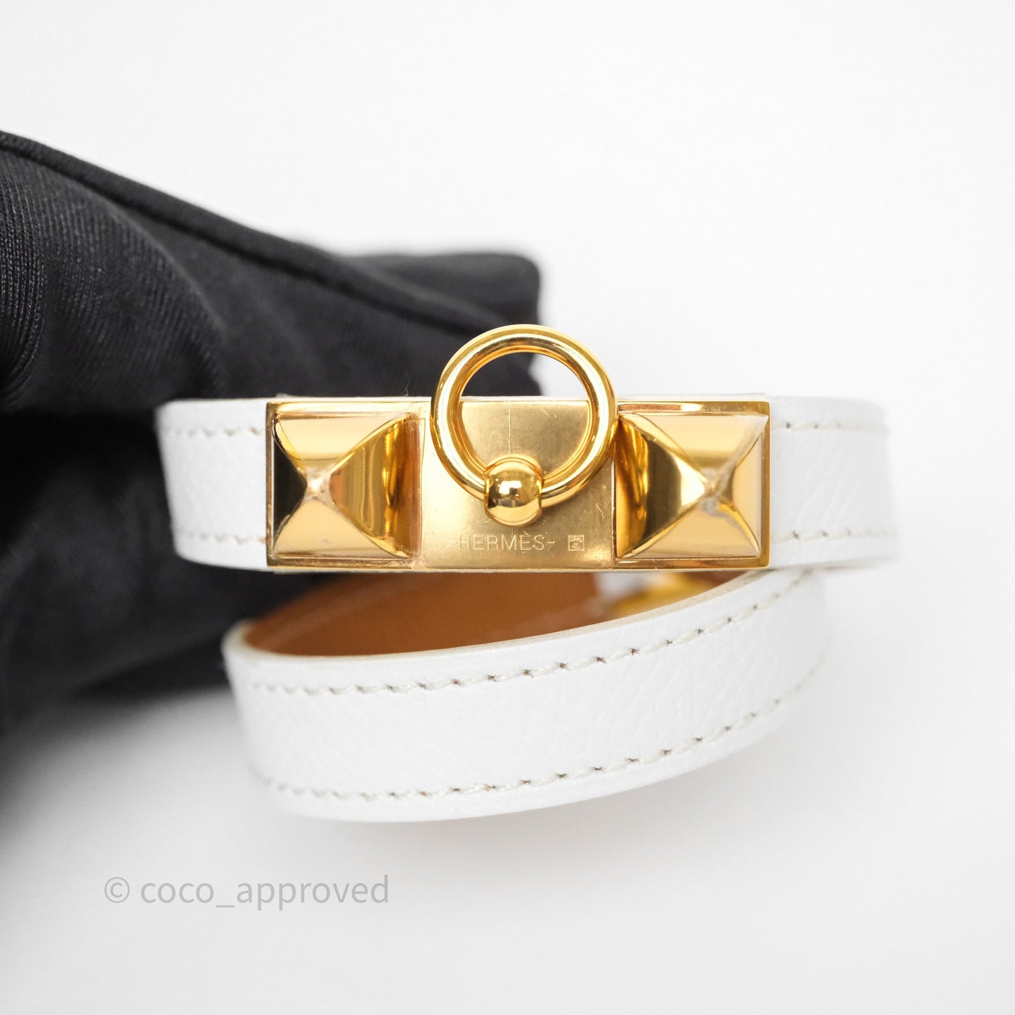 Hermès Rivale Double Tour Bracelet White Epsom Gold Hardware