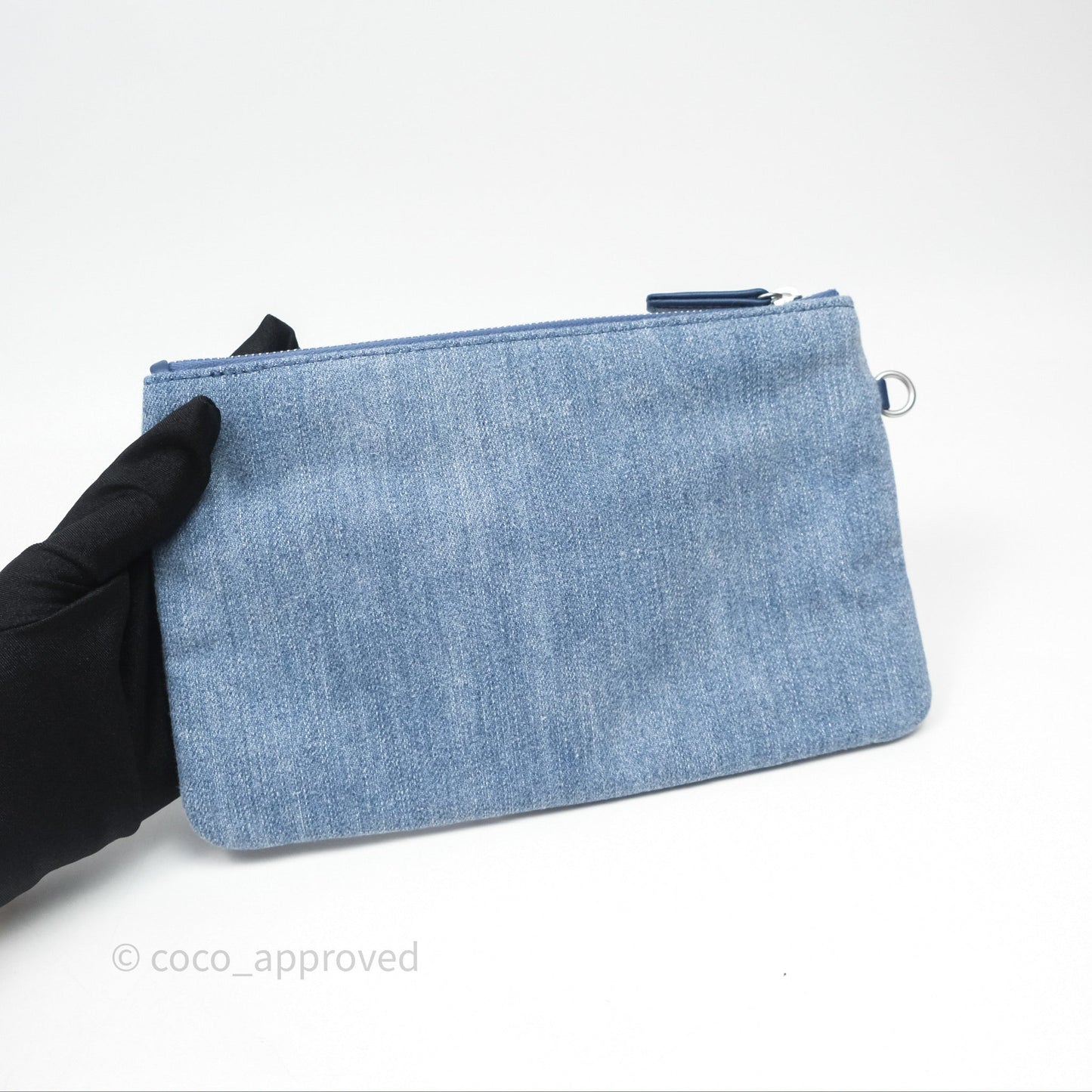 Chanel 22 Small Pearl Studded Denim Silver Hardware