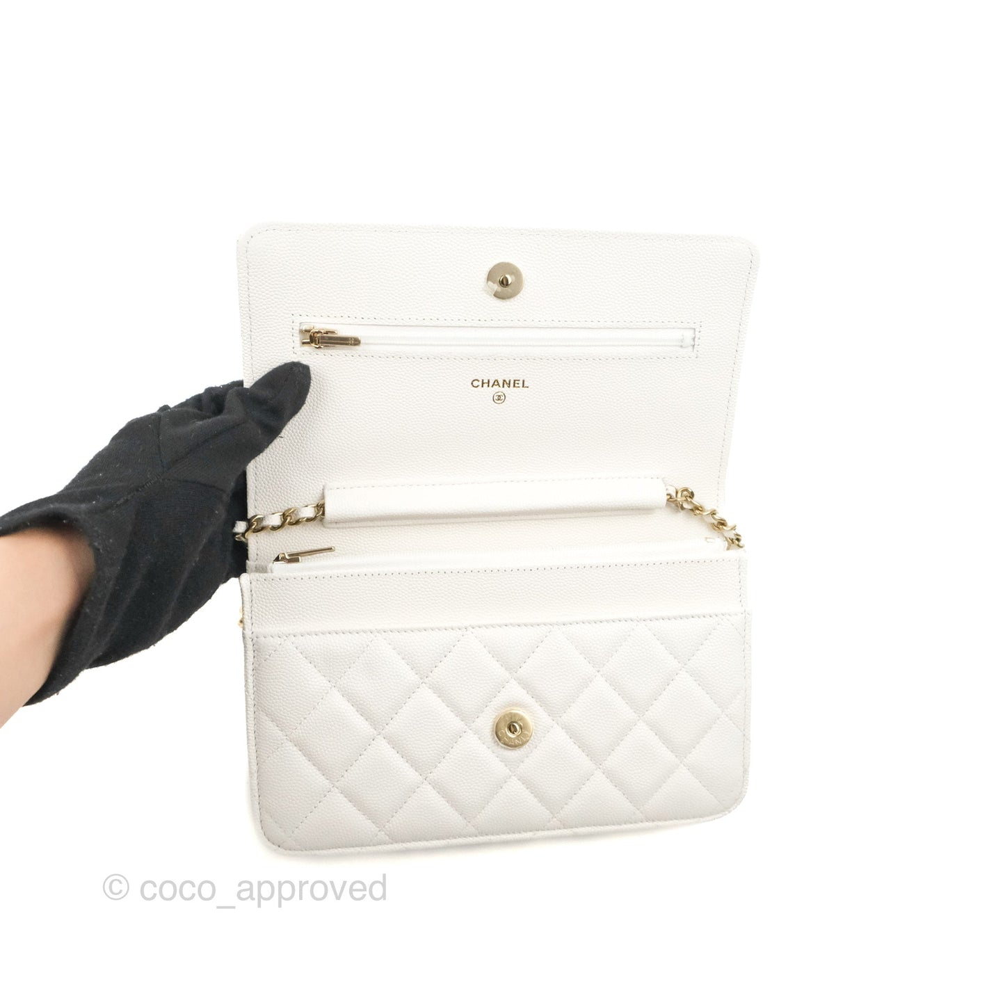 Chanel Quilted Classic Wallet on Chain WOC White Caviar Gold Hardware