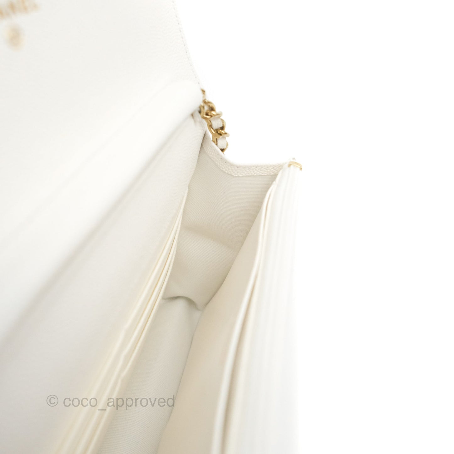Chanel Quilted Classic Wallet on Chain WOC White Caviar Gold Hardware